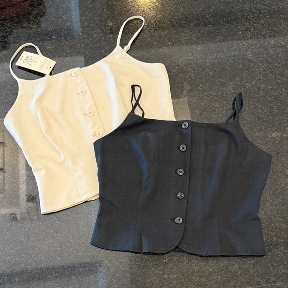 a new day Tops - a new day Black and Cream Button-Down Camisoles